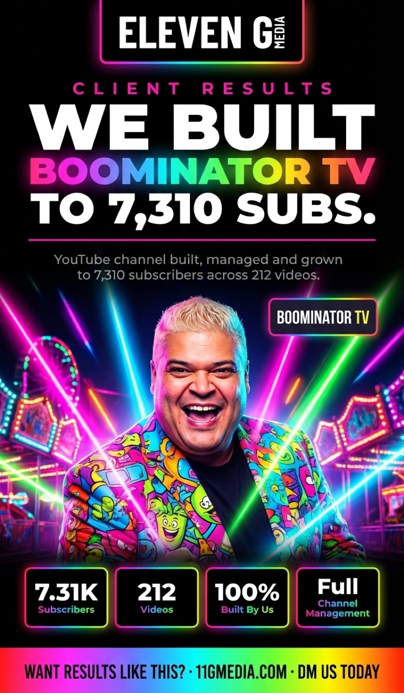 Boominator TV YouTube growth poster designed by Eleven G Media